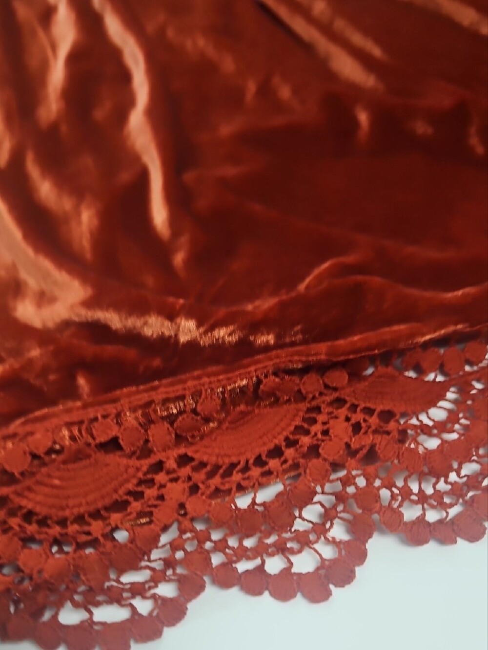 3 XL Velvet Crochet-Trim Long Sleeve Dress - Rust - Picture 7 of 13